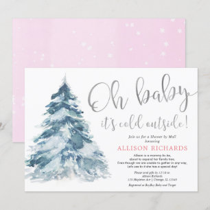 Douche per post winter roze zilveren meisje baby s kaart