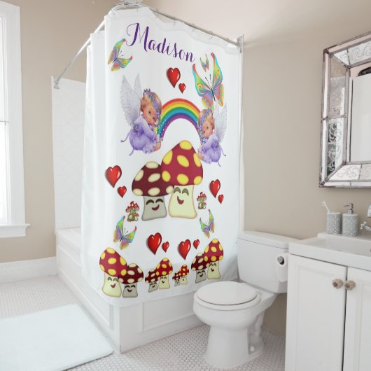 Douche rideau Angels Arc-en-ciel Champignons (En situation)