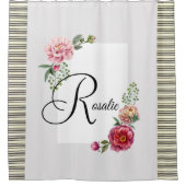 Douche rideau Beige Brown bande florale (Devant)