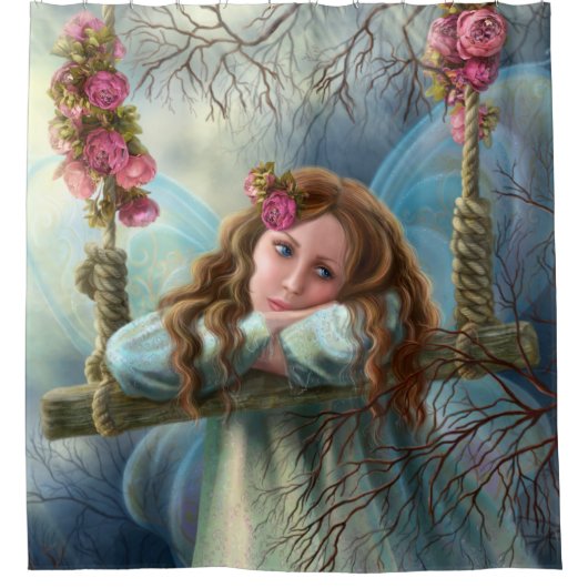 Douche rideau belle jeune fée papillon (Devant)