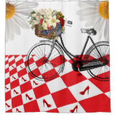 Douche rideau blanc marguerite rouge À damiers tal (Devant)