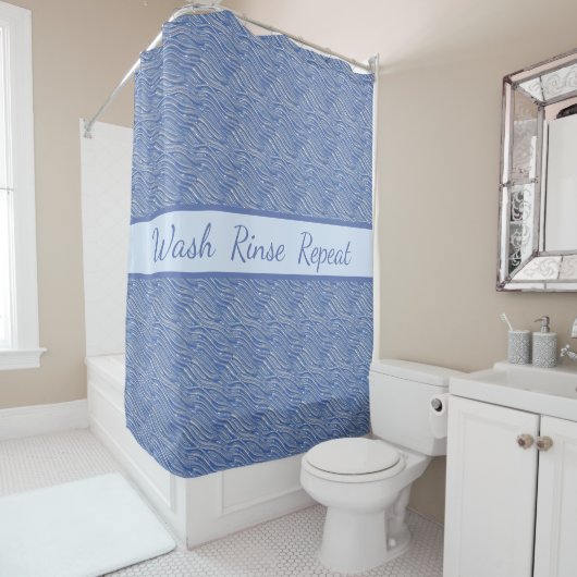 Douche rideau bleu texte d'eau, (En situation)
