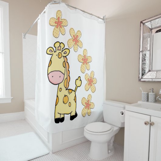 Douche Rideau Giraffe Fleurs florales (En situation)