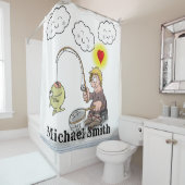 Douche Rideau Pêcheur Pêche Poisson Nuages (En situation)