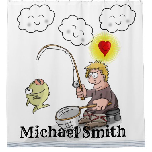 Douche Rideau Pêcheur Pêche Poisson Nuages (Devant)