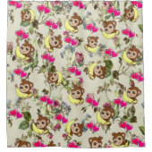 Douche Rideau Singes Bananes Coeurs roses Floral (Devant)