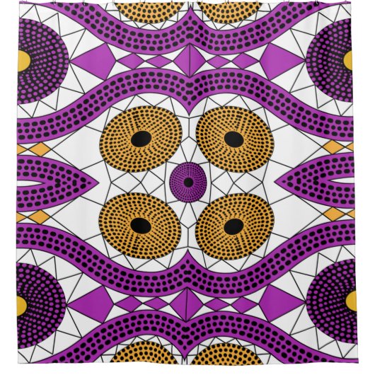 Douche rideau tissu africain imprimé Fleurs ethniq (Devant)