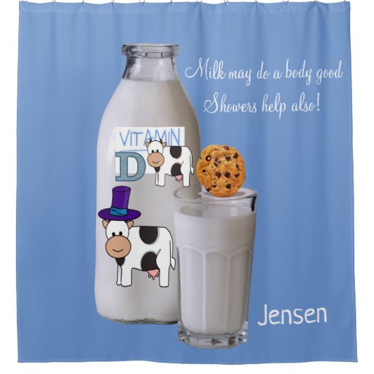 Douche rideau Vache Lait Bleu Vitamine D (Devant)
