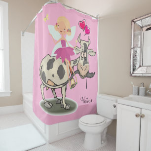 Douche rideau Vache poilue Coeurs roses