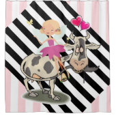 Douche rideau Vache rose et noir rayures (Devant)