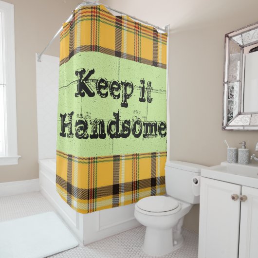 Douche rideau vert Jaune Plaid (En situation)