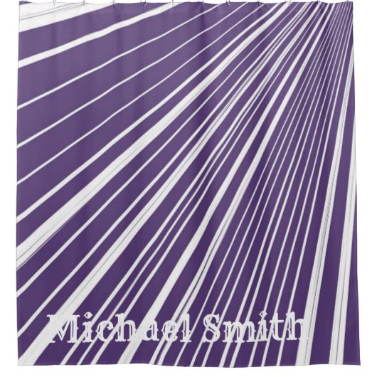 Douche rideau violet et bande blanche (Devant)