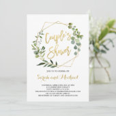 Douche van het paar groen en gouden baby shower kaart (Staand voorkant)