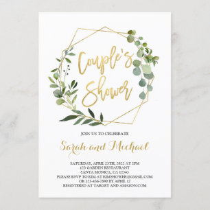 Douche van het paar groen en gouden baby shower kaart