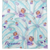 Douchegordijn Blauw Paarse Baby Angels Veren (Voorkant)