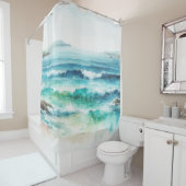 Douchegordijn Blauwgroen Ocean Waves Beach Waterve (In situ)