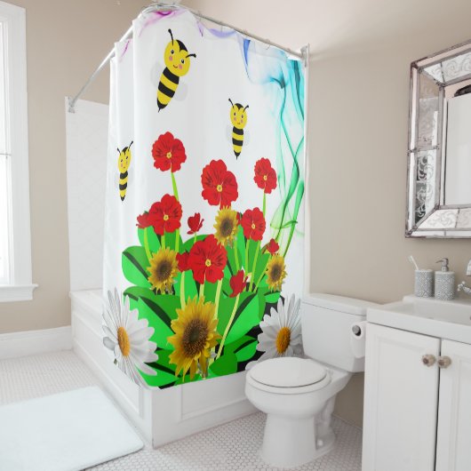 Douchegordijn Bumblebee Bloemen Zonnebloem (In situ)