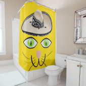 Douchegordijn Gele Kat Sombrero (In situ)