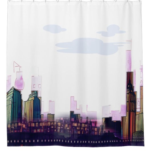 Douchegordijn ideeën - City Skyline Design (Voorkant)