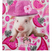 Douchegordijn Roze Varken Zilveren Harten Paisley (Voorkant)