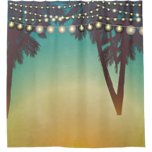 Douchegordijn Strand Zonsondergang Palm Tree Strin (Voorkant)