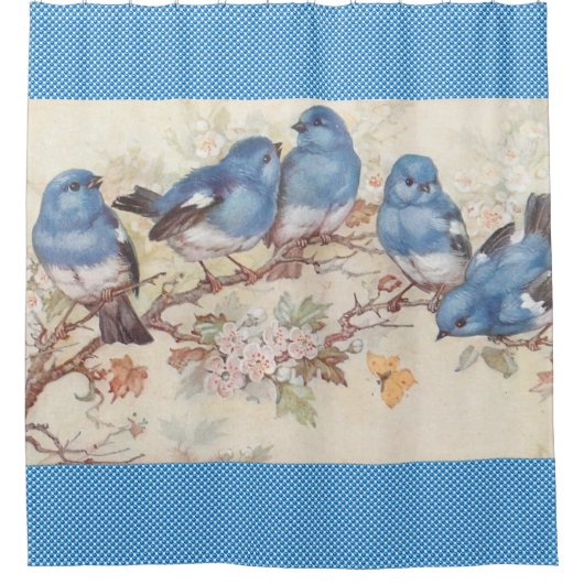 Douchegordijn Vogel Blauw (Voorkant)