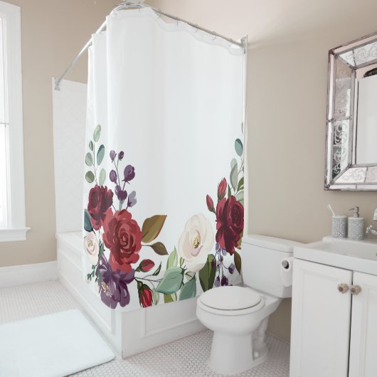 Douchegordijn Wit Rozen Goud Geometrisch FL (In situ)