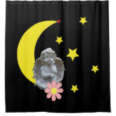 Douchegordijn Zwart Geel Maan Sterren Engel (Voorkant)