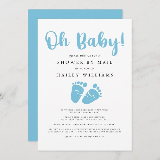 Douchen per post | Oh Baby Boy Blue Baby Feet Kaart (Voorkant / Achterkant)