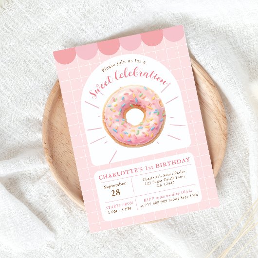Doughnut rose Sweet Shop Anniversaire Invitation