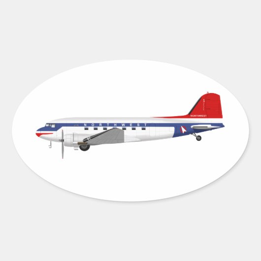 Douglas DC-3 Skytrain Northwest Airlines Ovale Sticker (Voorkant)