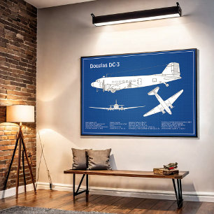 Douglas DC-3 - Vliegtuig Blauwdruk Tekenplan ABD Poster
