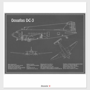 Douglas DC-3 - Vliegtuig Blauwdruk Tekenplannen PD Sticker