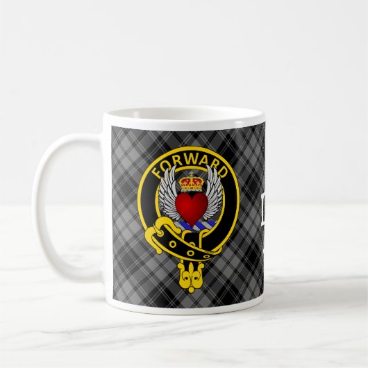 Douglas "FORWARD" Crest on Grey Douglas Tartan Mok (Links)