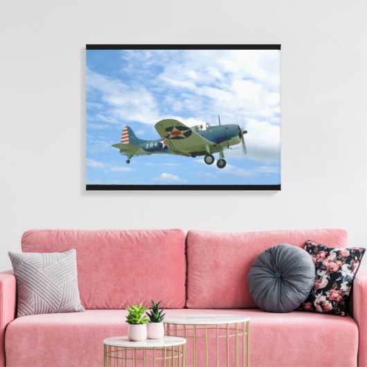 Douglas SBD Dauntless, Vliegen, Side_WWII Vliegtui Canvas Afdruk (Insitu (Woonkamer))