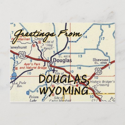 Douglas Wyoming  Map Briefkaart (Voorkant)