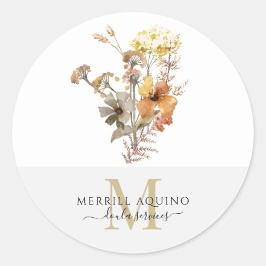 Doula Diensten Monogram Waterverf Floral Ronde Sticker (Voorkant)