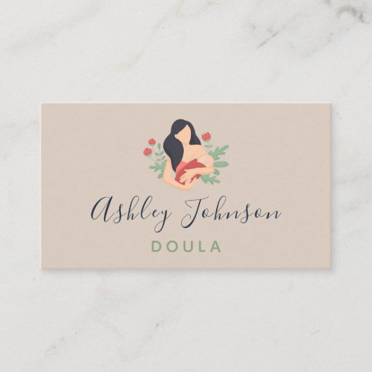 Doula Midechtgenote Birthing Coach Elegant Leafy P Visitekaartje (Voorkant)