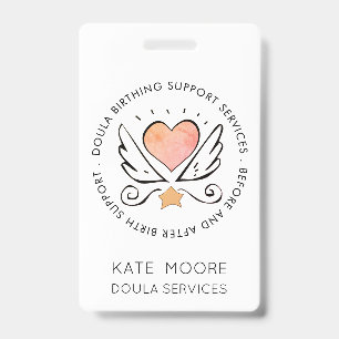 Doula Of Verloskundige Hart Met Vleugels Naam Wit Badge