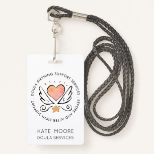 Doula of vroedvrouw hart met vleugels naam wit badge