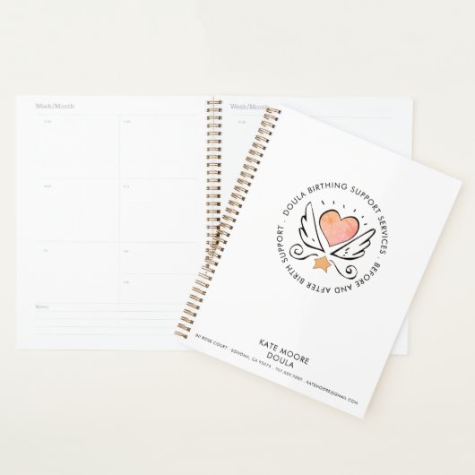 Doula vroedvrouw grillig roze hart en vleugels wit planner (Display)