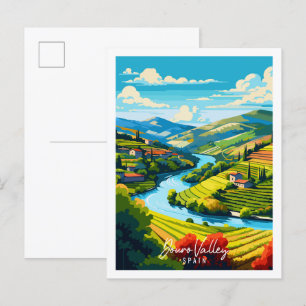 Douro Valley Spanje vintage reisillustratie Briefkaart