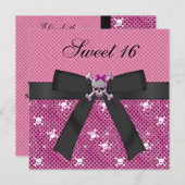 Doux 16 Crânes et Pois Invitations roses (Devant / Derrière)