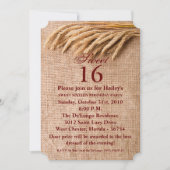 Doux 16 Invitation d'anniversaire blé sur Burlap S (Devant)