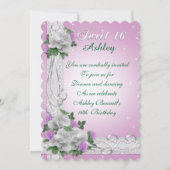 Doux 16 invitation roses blanches et dentelle rose (Devant)