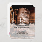 Doux 16 Invitations d'anniversaire Cowboy Boots Ba (Devant / Derrière)