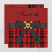 Doux 16 Invitations du Black & Red Party Gold (Devant / Derrière)