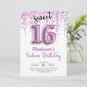 Doux 16 seize ballons violets invitation d'anniver (Debout devant)