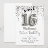 Doux 16 seize invitation d'anniversaire de ballon (Devant / Derrière)