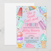 Doux, cool et trois fille invitation d'anniversair (Devant / Derrière)